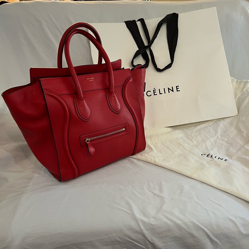CELINE Luggage Micro 189793 Handbag Red Calfskin Women's Men's